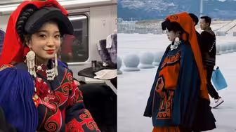 彝族女孩出嫁动车当婚车，14名亲朋好友穿民族服饰，提行李送嫁