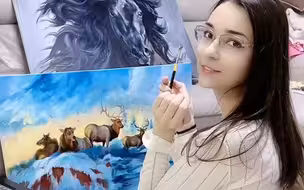 不发我媳妇画画 都心思我媳妇是整养殖业的呢   5 岁学画 今年30 二十多年老画画的 新画 西伯利亚的驯鹿 拭目以待