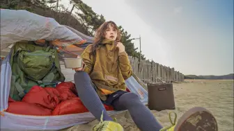 独自在海边露营喝酒 / 没有杆子的帐篷 / 鱼 + 烧酒 / 单人露营