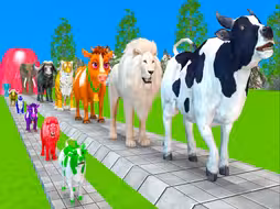 长滑梯游戏与牛大象大猩猩河马老虎 - 3d 动物游戏 - 有趣的 3d 动物 玩具和颜色