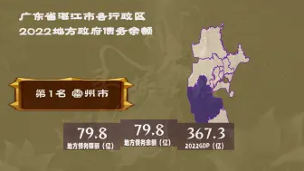 广东湛江各行政区地方债务余额排名，雷州市85亿，麻章区19亿