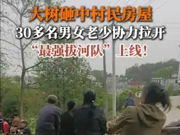 大树砸中村民房屋 “最强拔河队”上线