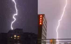 深圳遭雷雨大风袭击：风急雨骤雷声震耳 紫色闪电划过夜空
