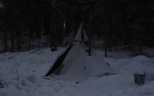 极寒的天气里，男人在野外搭建一座庇护所来度过寒冷的夜晚