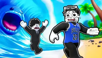 洪水升起来了，我要跟麟麟七爬到最高的地方躲避洪水！ROBLOX