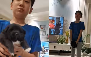 男孩捡到小奶狗，声泪俱下求妈妈收养：瘦的给同学了，我要了肥的