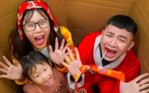 爸爸藏在纸箱偷吃零食，他竟然被戴安娜小女孩和妈妈发现，还用臭袜子让爸爸出来~