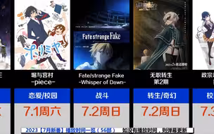 2023【7月新番】播放时间一览（55部）