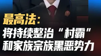 最高法：将持续整治“村霸” 和家族宗族黑恶势力
